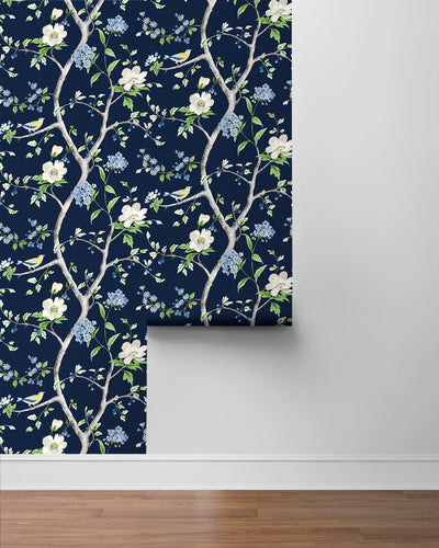 product image for Floral Trail Peel & Stick Wallpaper in Navy Blue/Spring Green by Lillian August for NextWall 81