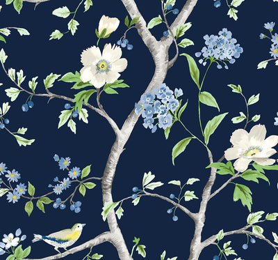 product image for Floral Trail Peel & Stick Wallpaper in Navy Blue/Spring Green by Lillian August for NextWall 2