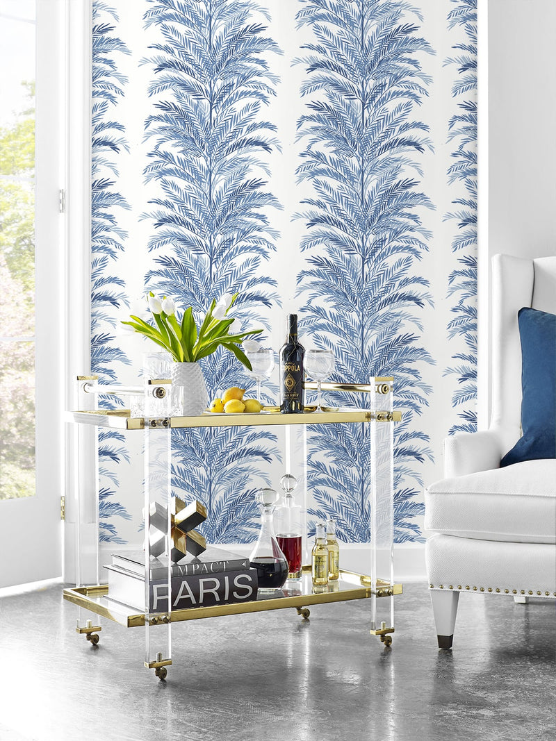 media image for Keana Palm Peel & Stick Wallpaper in Coastal Blue by Lillian August for NextWall 231