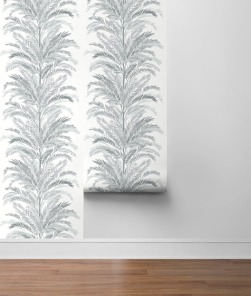 media image for Keana Palm Peel & Stick Wallpaper in Harbor Mist by Lillian August for NextWall 220