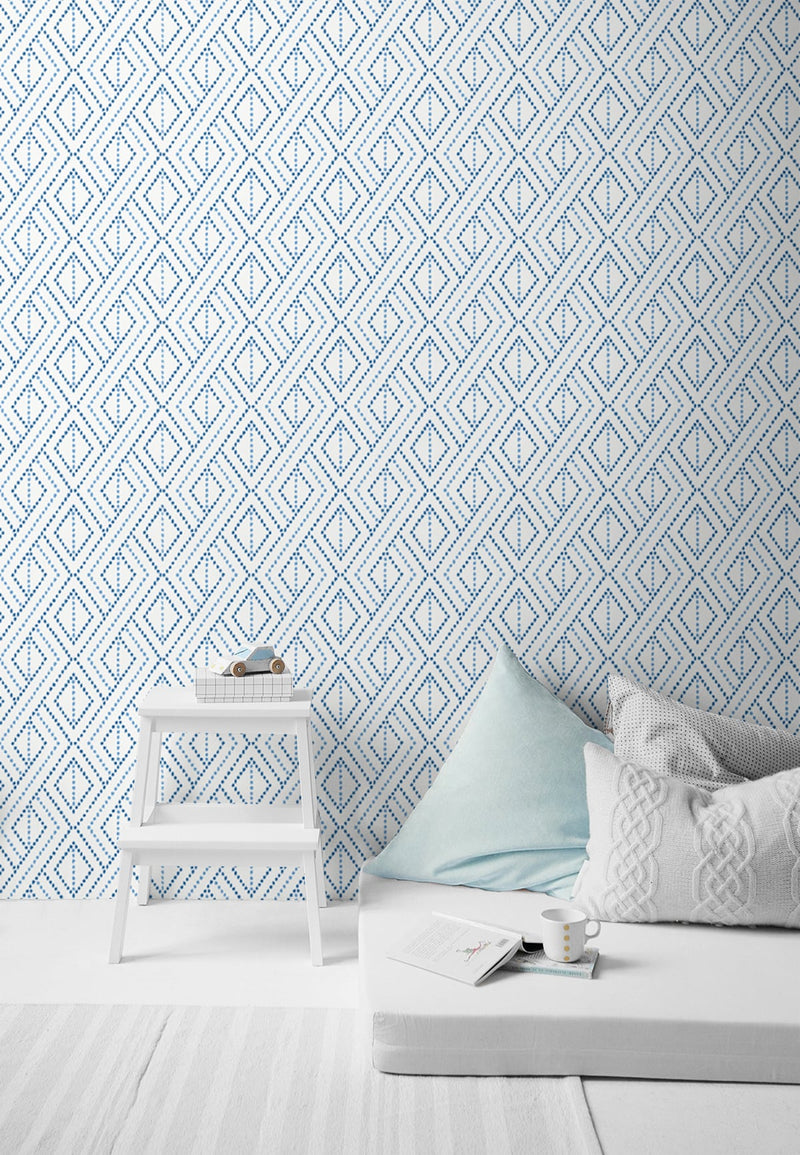 media image for Boho Grid Peel & Stick Wallpaper in Denim Blue by Lillian August for NextWall 219