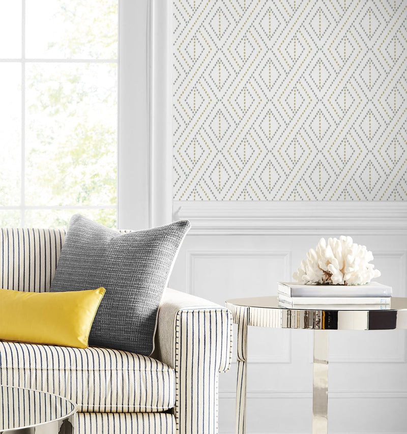 media image for Boho Grid Peel & Stick Wallpaper in Argos Grey/Yellow by Lillian August for NextWall 287