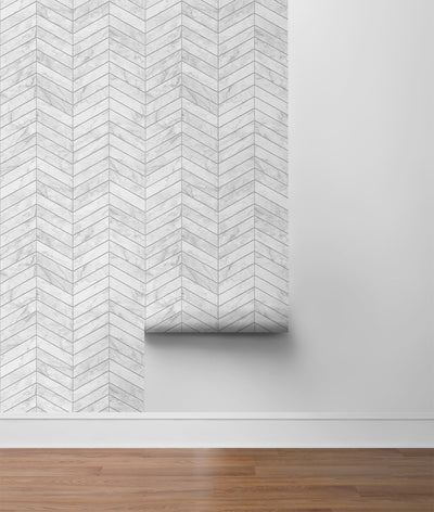 product image for Marbled Chevron Peel & Stick Wallpaper in Calcutta/Argos Grey by Lillian August for NextWall 78