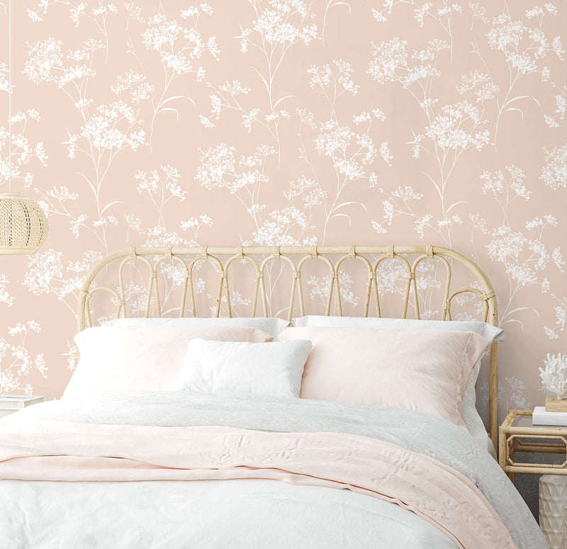 media image for Floral Mist Peel & Stick Wallpaper in Peach Petal by Lillian August for NextWall 283