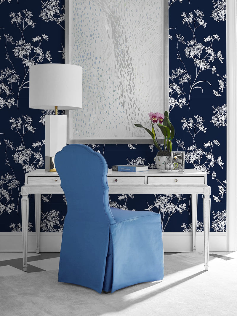 media image for Floral Mist Peel & Stick Wallpaper in Hampton Blue by Lillian August for NextWall 287