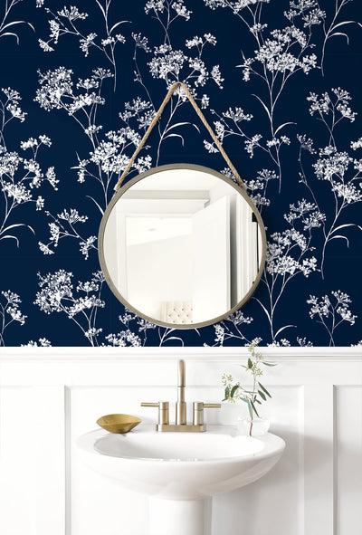 product image for Floral Mist Peel & Stick Wallpaper in Hampton Blue by Lillian August for NextWall 99