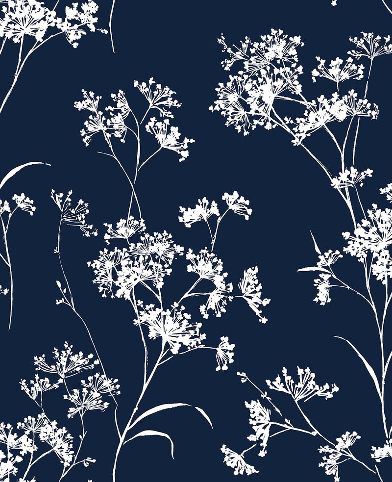 media image for Floral Mist Peel & Stick Wallpaper in Hampton Blue by Lillian August for NextWall 227