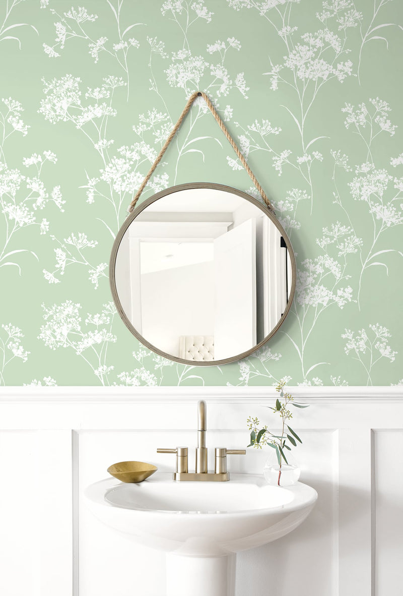 media image for Floral Mist Peel & Stick Wallpaper in Seacrest Green by Lillian August for NextWall 21