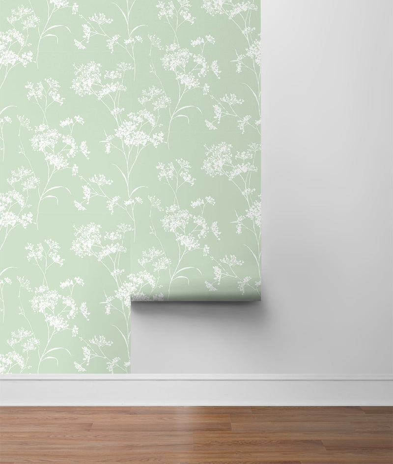 media image for Floral Mist Peel & Stick Wallpaper in Seacrest Green by Lillian August for NextWall 238