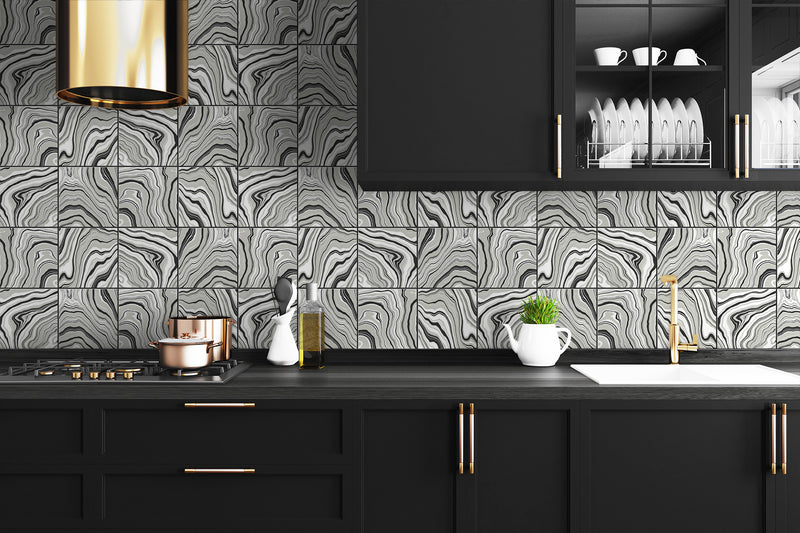 media image for Marbled Tile Peel & Stick Wallpaper in Ebony/Silver by Lillian August for NextWall 210