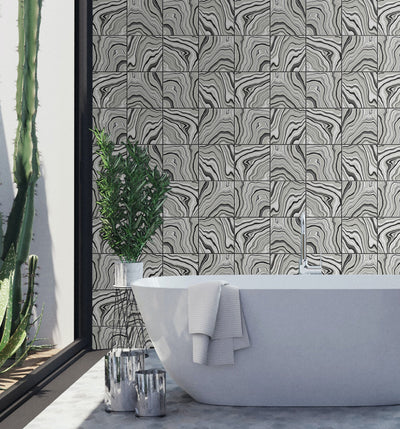 product image for Marbled Tile Peel & Stick Wallpaper in Ebony/Silver by Lillian August for NextWall 5