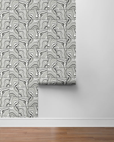 product image for Marbled Tile Peel & Stick Wallpaper in Ebony/Silver by Lillian August for NextWall 38