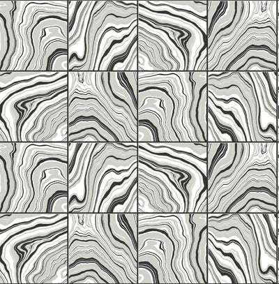 product image for Marbled Tile Peel & Stick Wallpaper in Ebony/Silver by Lillian August for NextWall 93