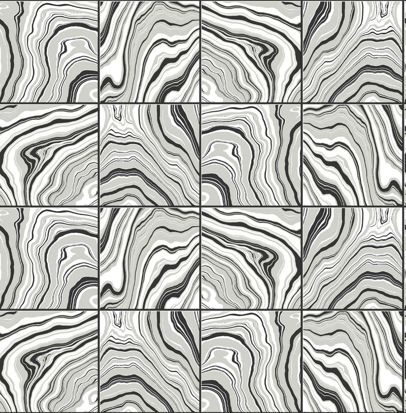 media image for Marbled Tile Peel & Stick Wallpaper in Ebony/Silver by Lillian August for NextWall 233