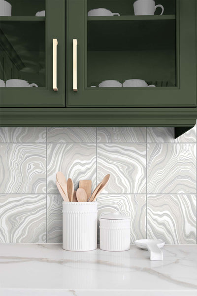 product image for Marbled Tile Peel & Stick Wallpaper in Quartz by Lillian August for NextWall 26