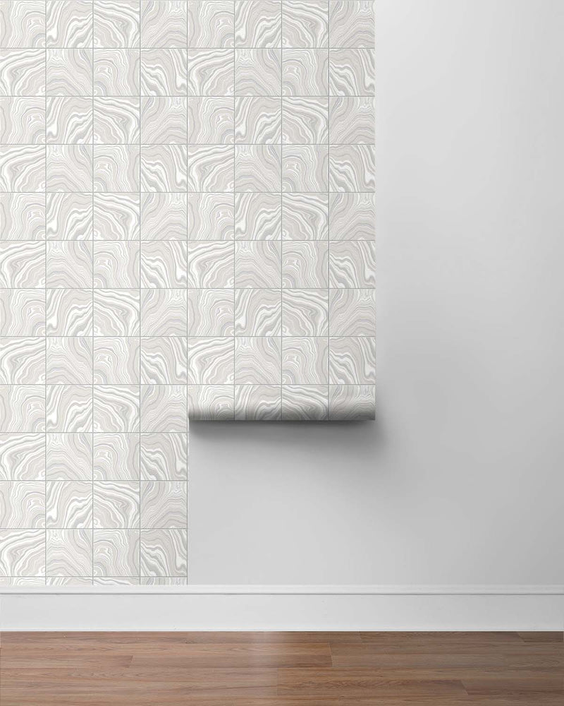 media image for Marbled Tile Peel & Stick Wallpaper in Quartz by Lillian August for NextWall 247