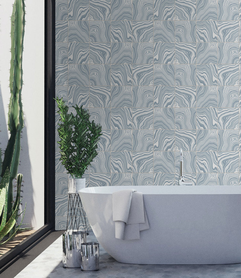 media image for Marbled Tile Peel & Stick Wallpaper in Lakeside by Lillian August for NextWall 247