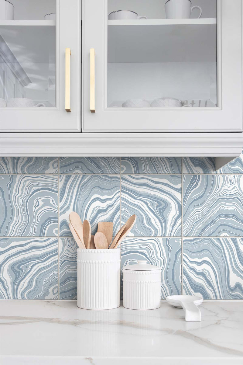 media image for Marbled Tile Peel & Stick Wallpaper in Lakeside by Lillian August for NextWall 246