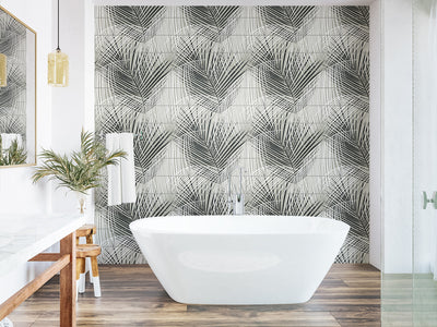 product image for Palm Tile Peel & Stick Wallpaper in Ebony/Fieldstone by Lillian August for NextWall 21