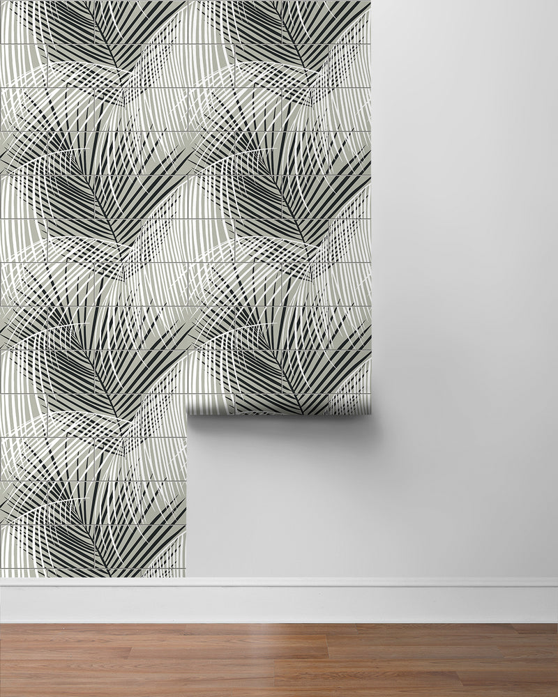 media image for Palm Tile Peel & Stick Wallpaper in Ebony/Fieldstone by Lillian August for NextWall 232