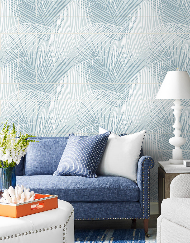 media image for Palm Tile Peel & Stick Wallpaper in Summer Skies by Lillian August for NextWall 274