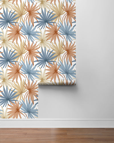 product image for Tropic Palm Toss Wallpaper in Charlotte Blue/Soft Melon by Lillian August 96