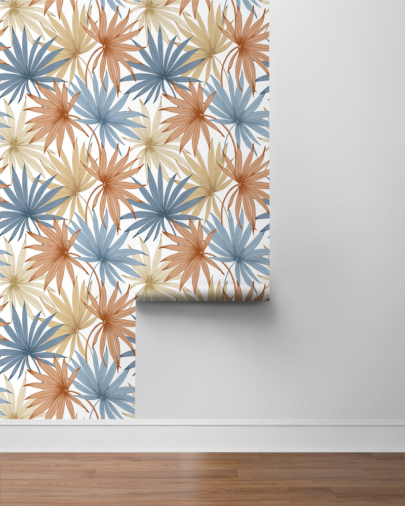 media image for Tropic Palm Toss Wallpaper in Charlotte Blue/Soft Melon by Lillian August 289