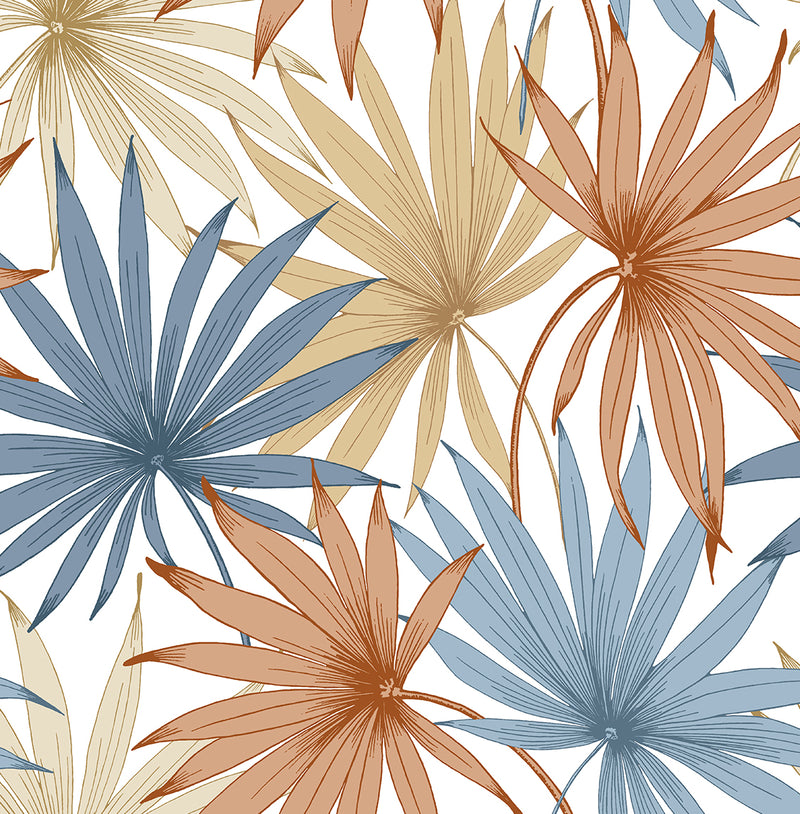 media image for Tropic Palm Toss Wallpaper in Charlotte Blue/Soft Melon by Lillian August 253