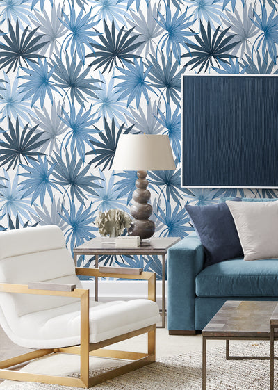 product image for Tropic Palm Toss Wallpaper in Blue Seas by Lillian August 34