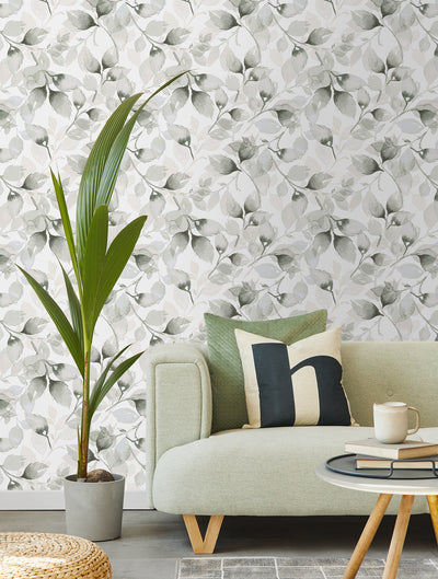 product image for Watercolor Tossed Leaves Wallpaper in Sea Salt/Harbor Mist by Lillian August 8