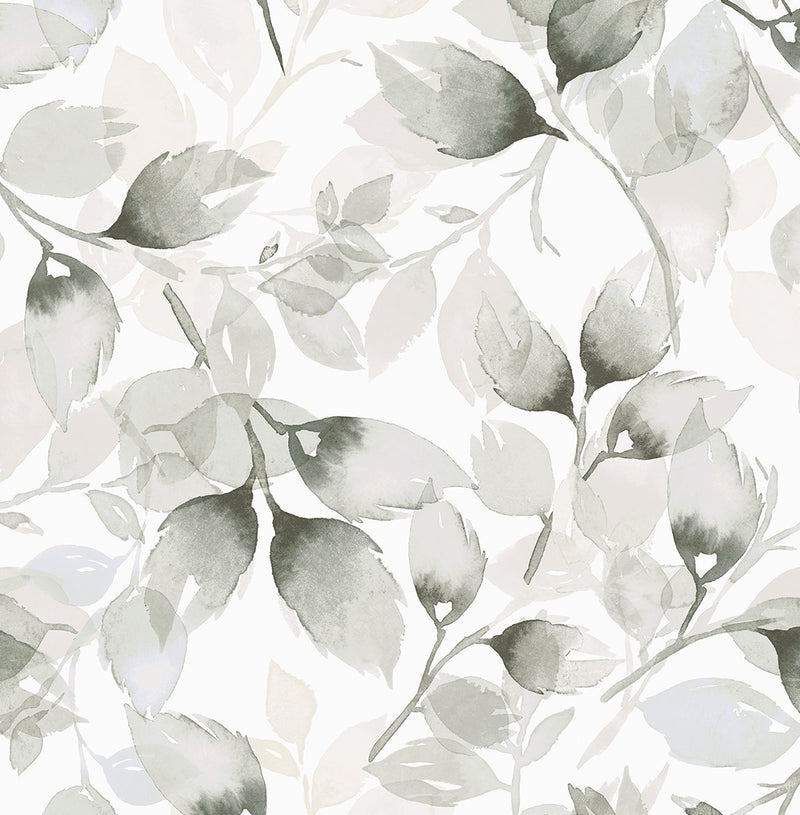 media image for Watercolor Tossed Leaves Wallpaper in Sea Salt/Harbor Mist by Lillian August 26