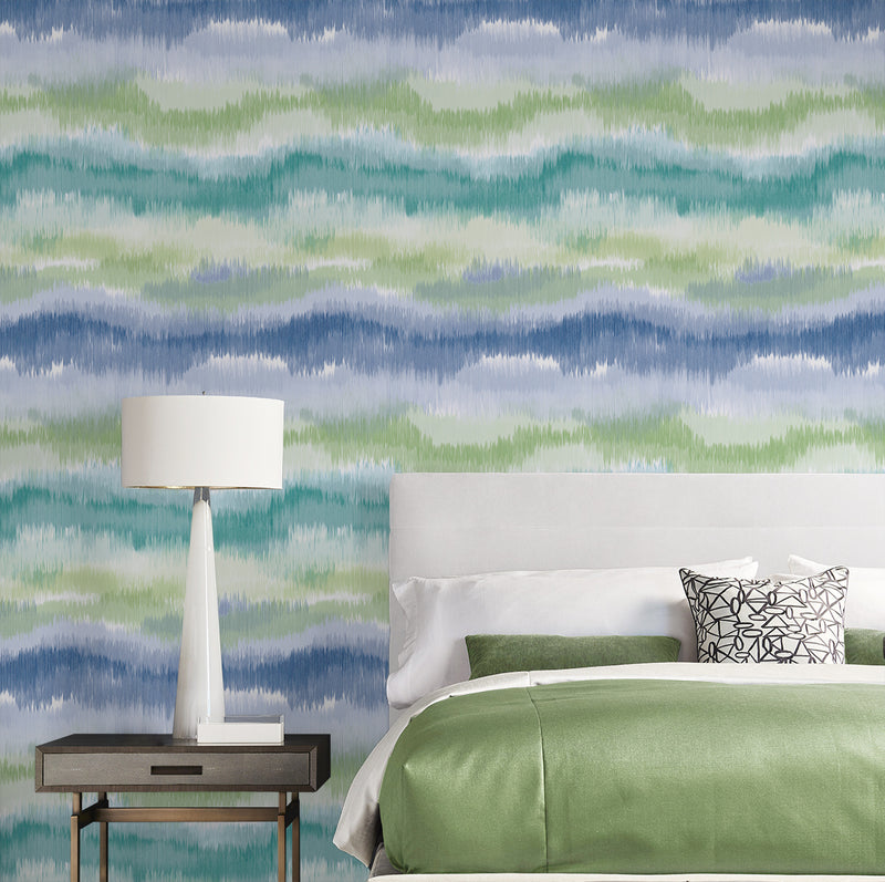 media image for Ikat Waves Wallpaper in Seaglass by Lillian August 243