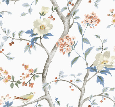 product image of Sparrow Haven Wallpaper in Melon & Carolina Blue 561