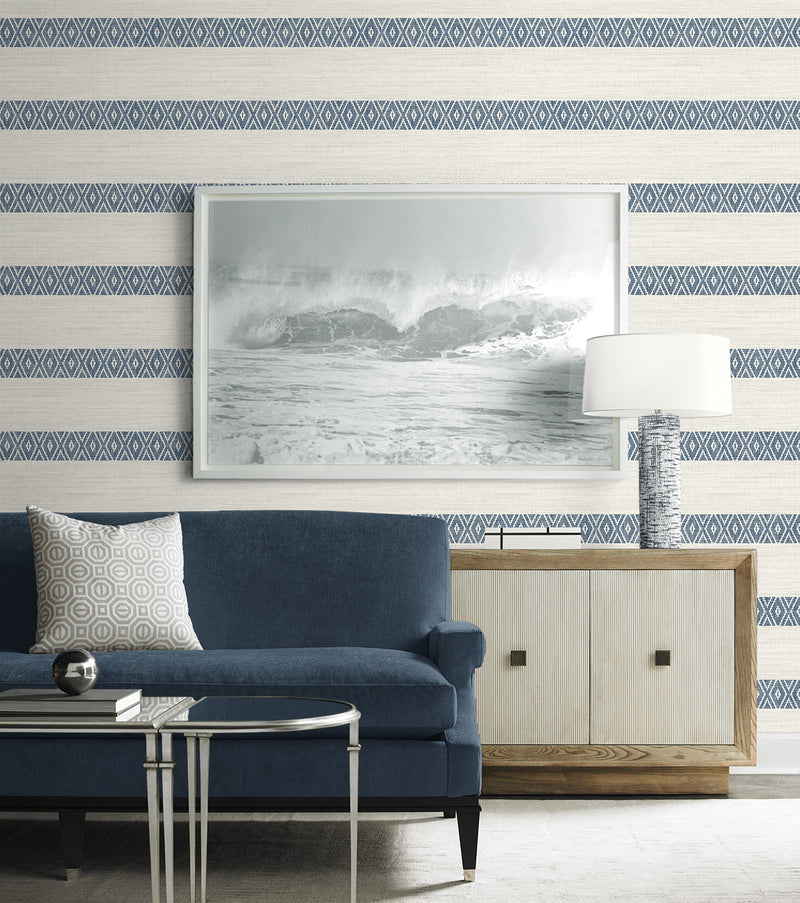 media image for Alani Geo Stripe Wallpaper in Nautical Blue 290