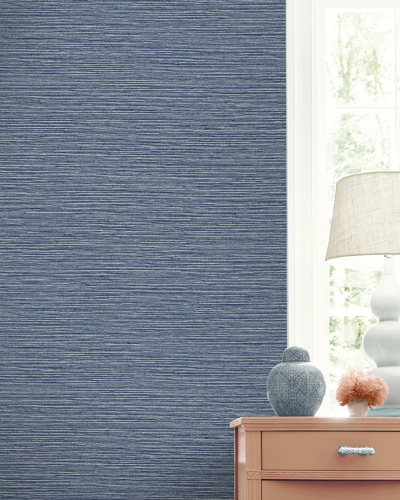 Shop Tiger Island Faux Sisal Wallpaper in Denim Blue | Burke Decor