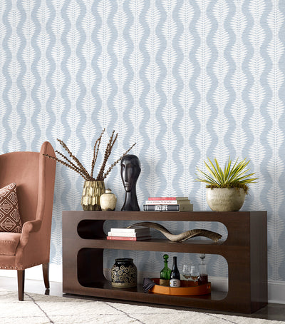 product image for Carina Leaf Ogee Wallpaper in Charlotte Blue 79