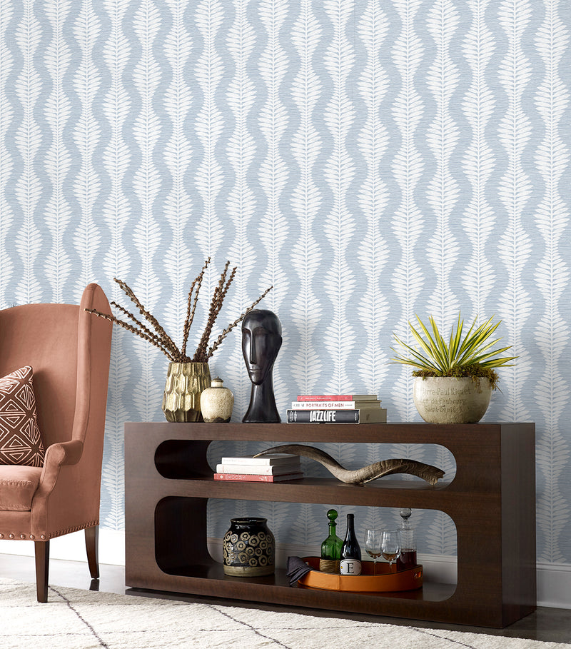 media image for Carina Leaf Ogee Wallpaper in Charlotte Blue 299