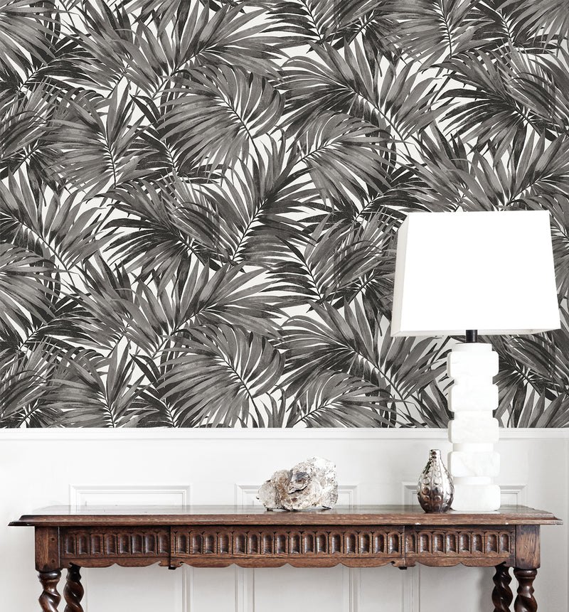 media image for Cordelia Tossed Palms Wallpaper in Onyx 225