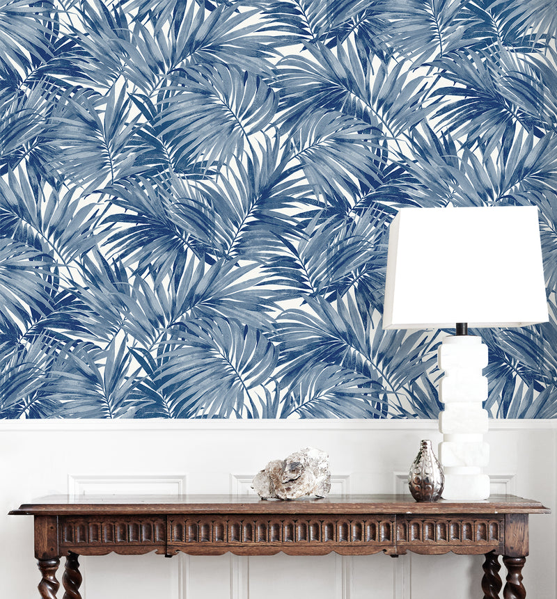 media image for Cordelia Tossed Palms Wallpaper in Pacific Blue 226