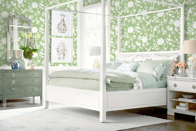 media image for Kauai Bird Toile Wallpaper in Seacrest Green 262