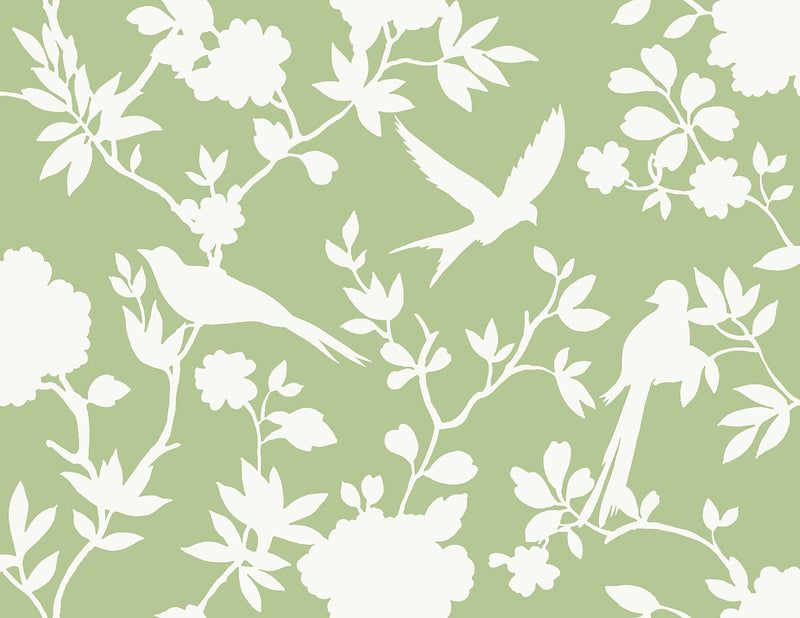 media image for Kauai Bird Toile Wallpaper in Seacrest Green 297