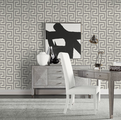 product image for Luna Retreat Greek Key Wallpaper in Charcoal 64