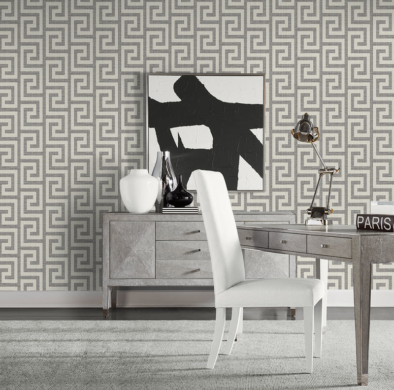 media image for Luna Retreat Greek Key Wallpaper in Charcoal 238