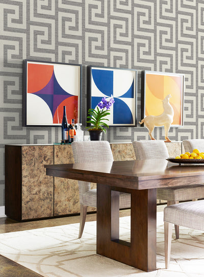 product image for Luna Retreat Greek Key Wallpaper in Charcoal 97