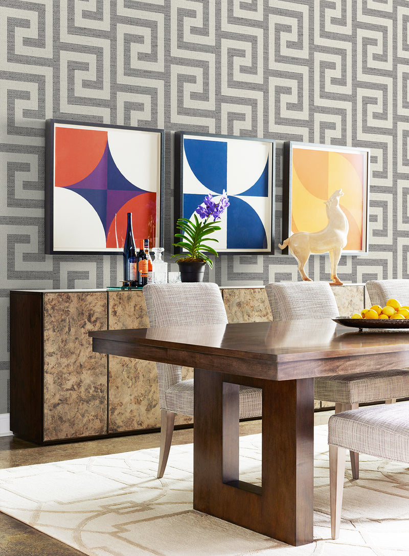 media image for Luna Retreat Greek Key Wallpaper in Charcoal 219