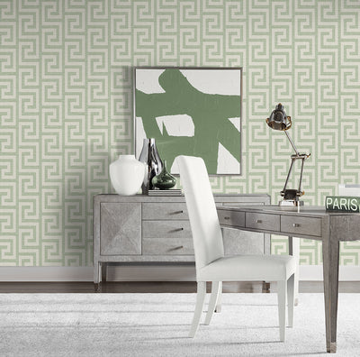 product image for Luna Retreat Greek Key Wallpaper in Green Ivy 16