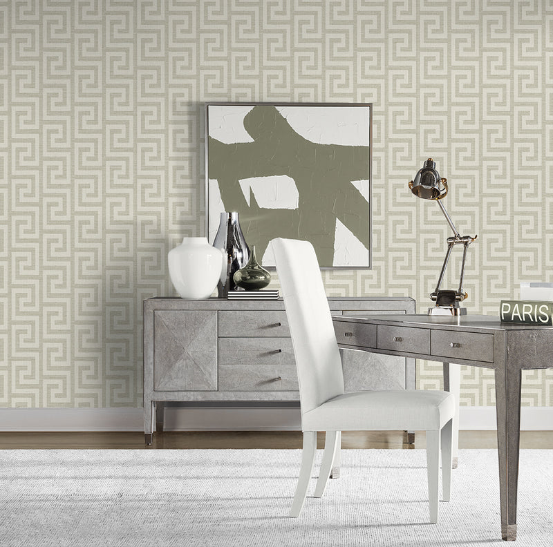 media image for Luna Retreat Greek Key Wallpaper in Pavestone 213