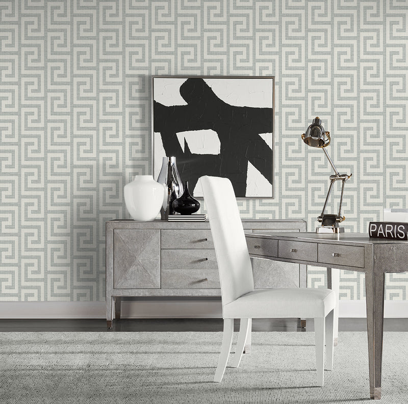 media image for Luna Retreat Greek Key Wallpaper in Pewter 26