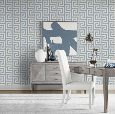 product image for Luna Retreat Greek Key Wallpaper in Blue Lake 58