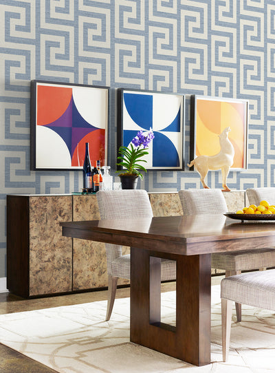 product image for Luna Retreat Greek Key Wallpaper in Blue Lake 21